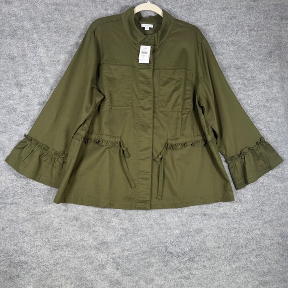 J. Jill Jackets & Blazers - J. Jill Size-2X Women Utility Jacket Olive Green Ruffle Cotton Tencel